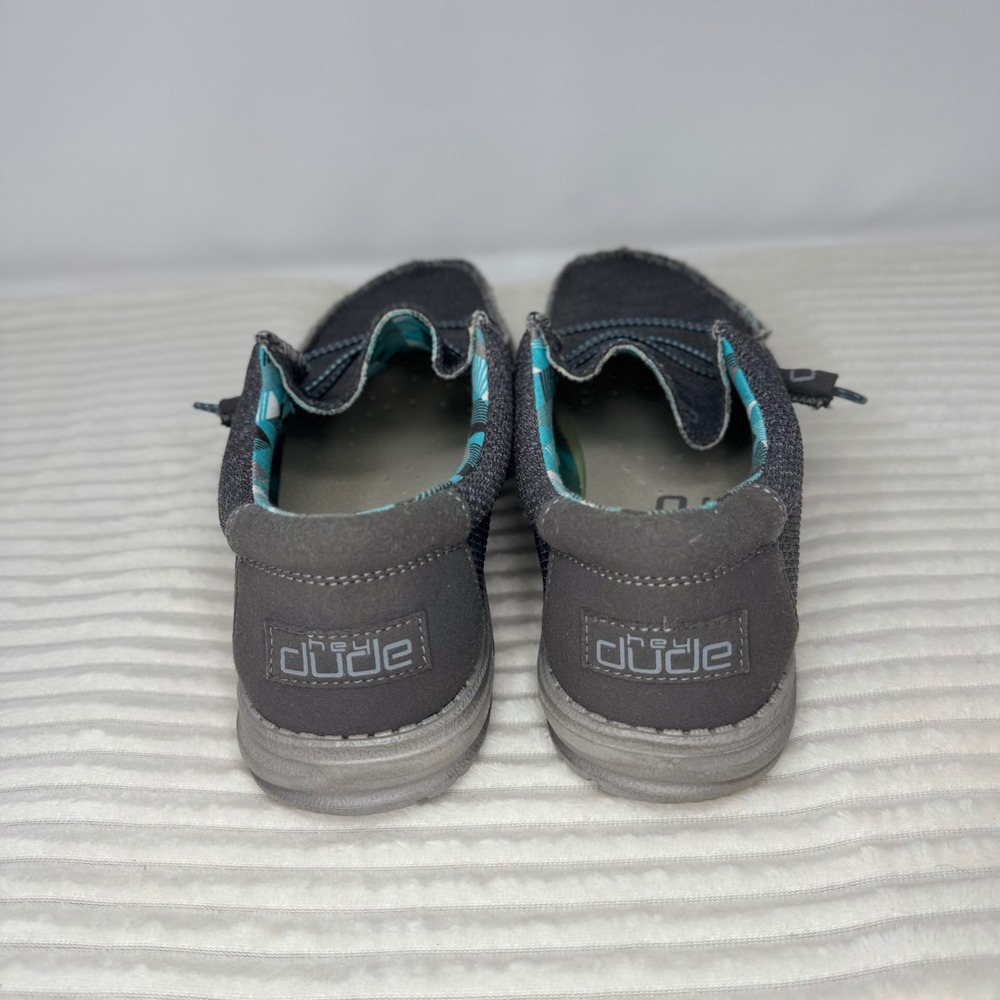 Hey Dude Wally Sox Charcoal Men's Size 9 Slip On Loafers Teal Plaid Lining - Picture 4 of 8
